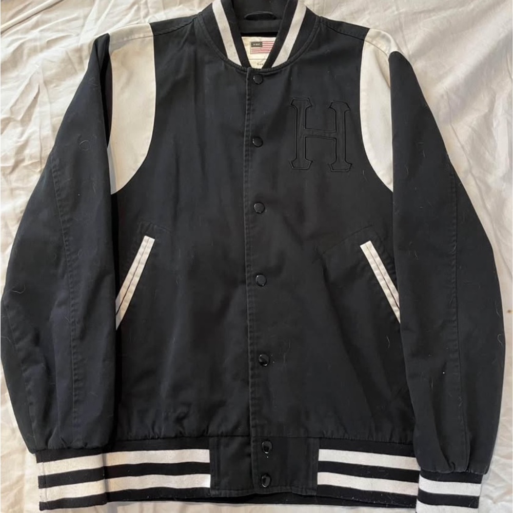 Black and White HUF Varsity Jacket